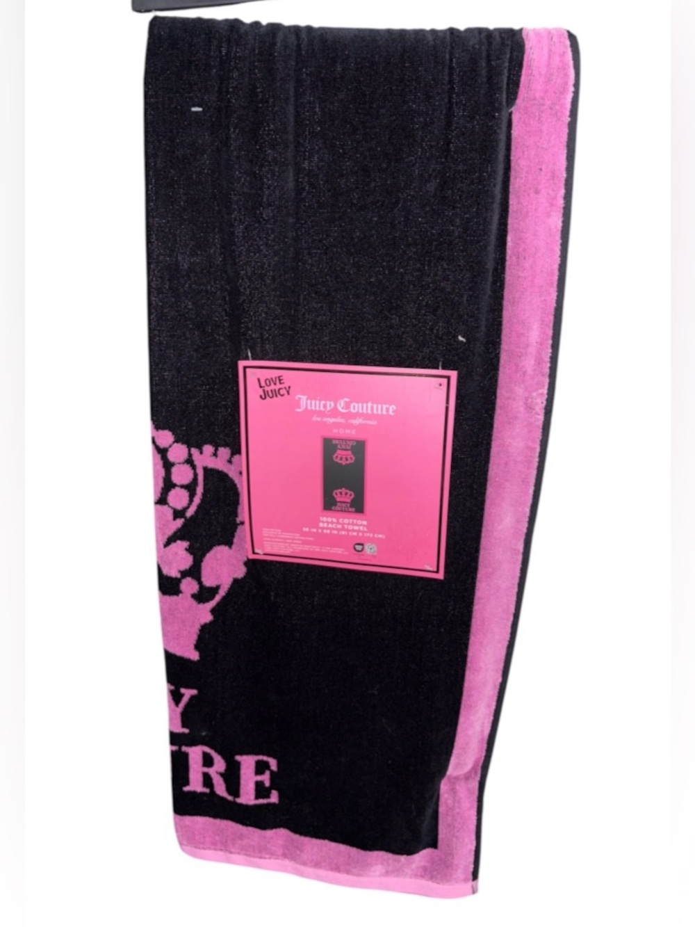 Juicy Couture Black and Pink Logo Beach Towel